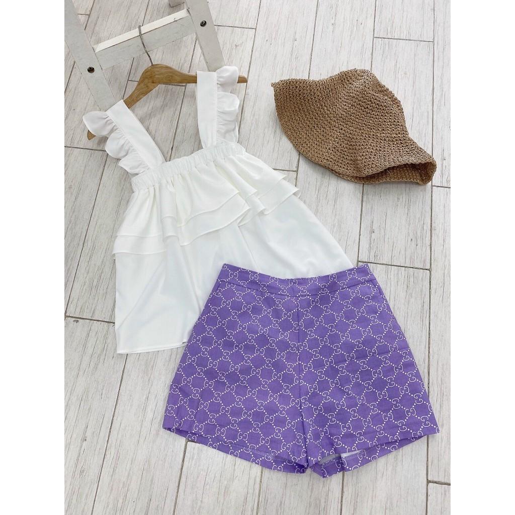 SET ÁO KIỂU 2 DÂY PHỐI BÈO NGỰC DÁNG BABYDOLL+QUẦN ĐÙI MÀU-hình thật shop chụp