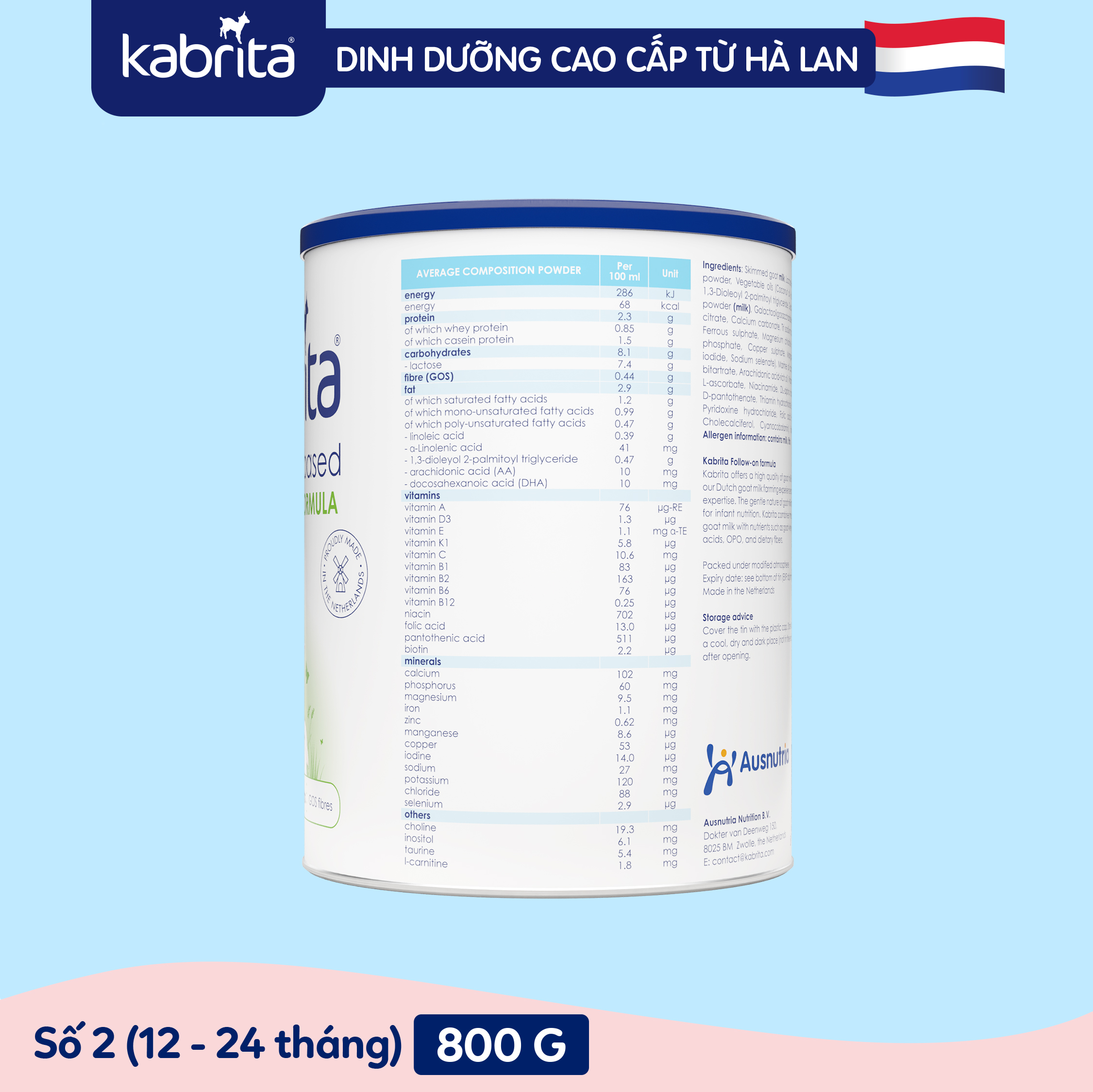 [TẶNG BALO] Sữa dê Kabrita số 2 cho trẻ từ 12- 24 tháng - Lon 800g