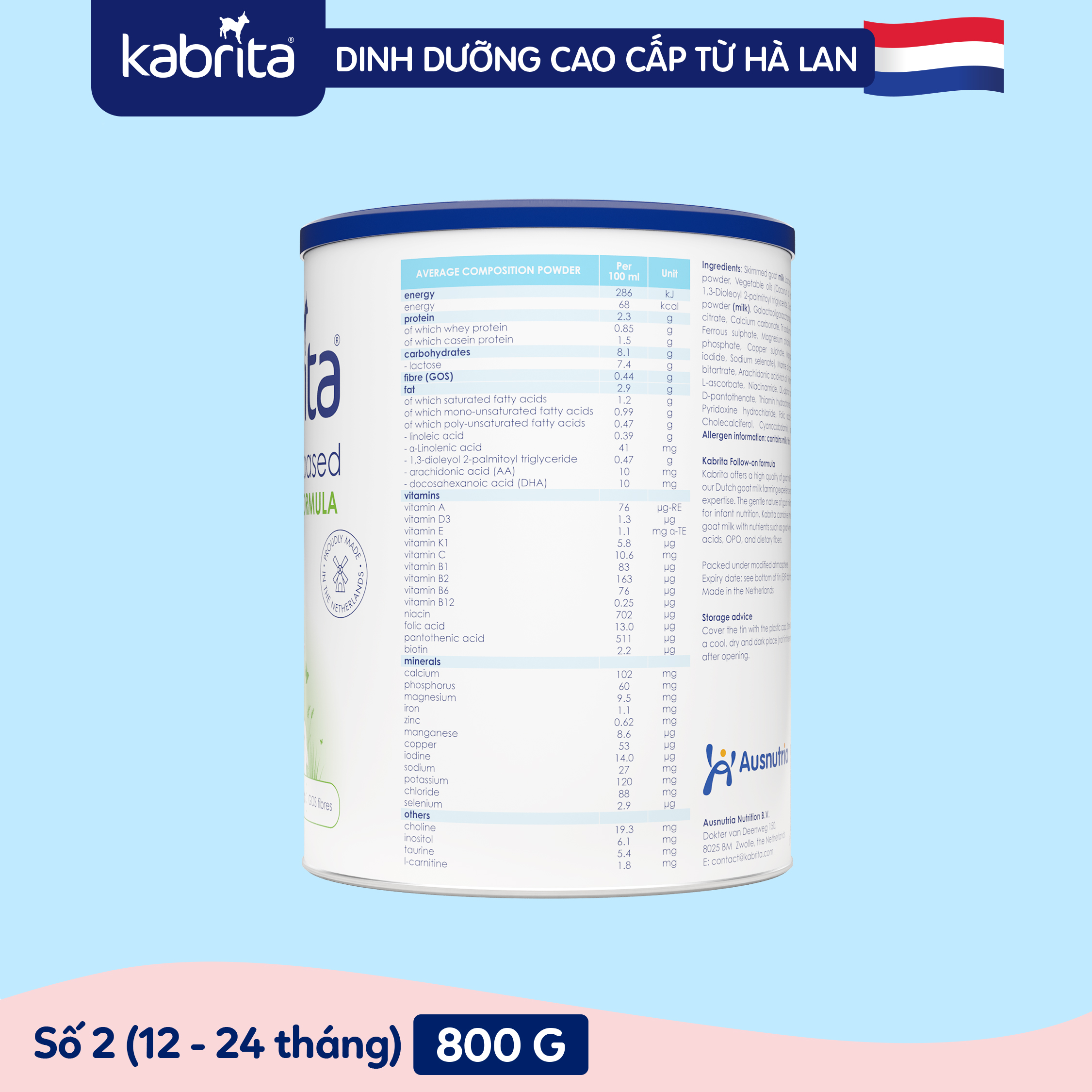 [TẶNG SET DÊ BÔNG] Combo 2 lon Sữa dê Kabrita số 2 cho trẻ từ 12- 24 tháng - Lon 800g