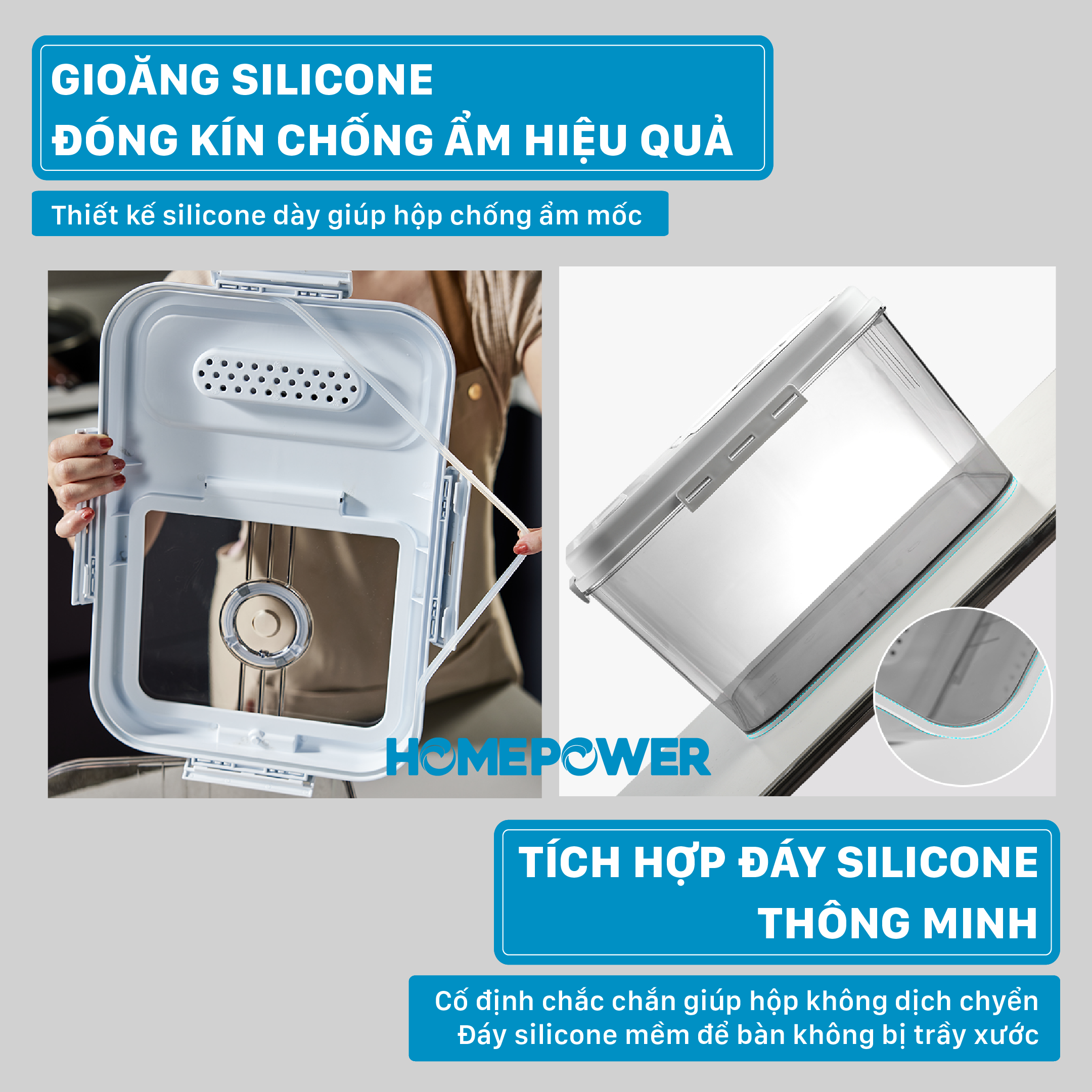 Thùng đựng gạo thông minh HOMEPOWER - Nắp lật từ tính, Vòng ghi chú thời gian, Chống côn trùng, ẩm mốc