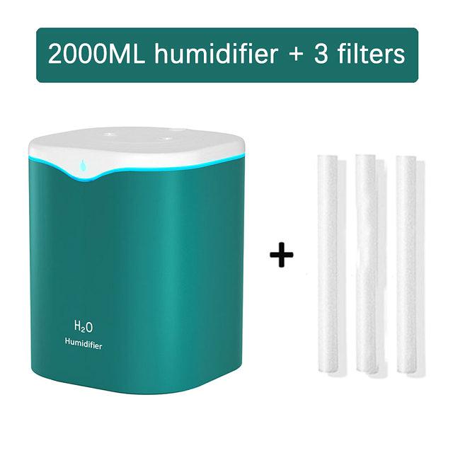Máy Tạo Độ Ẩm Không Khí Đôi Vòi Phun 2L Ẩm Khuếch Tán USB Hương Thơm Máy Khuếch Tán Tinh Dầu Lộc Coloful LED Siêu Âm Khuếch Tán Hương Thơm