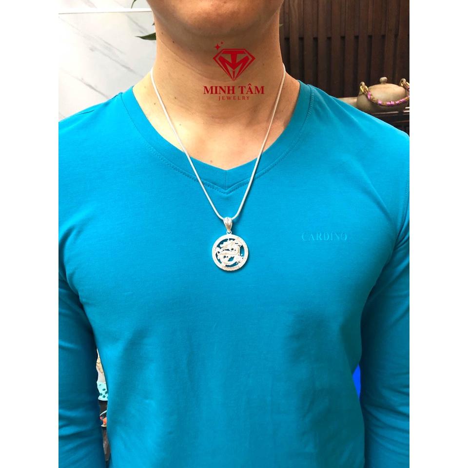 Mặt dây chuyền nam bạc mặt tròn in hình rồng, Bộ dây chuyền mặt rồng chất liệu bạc ta-Minh Tâm Jewelry