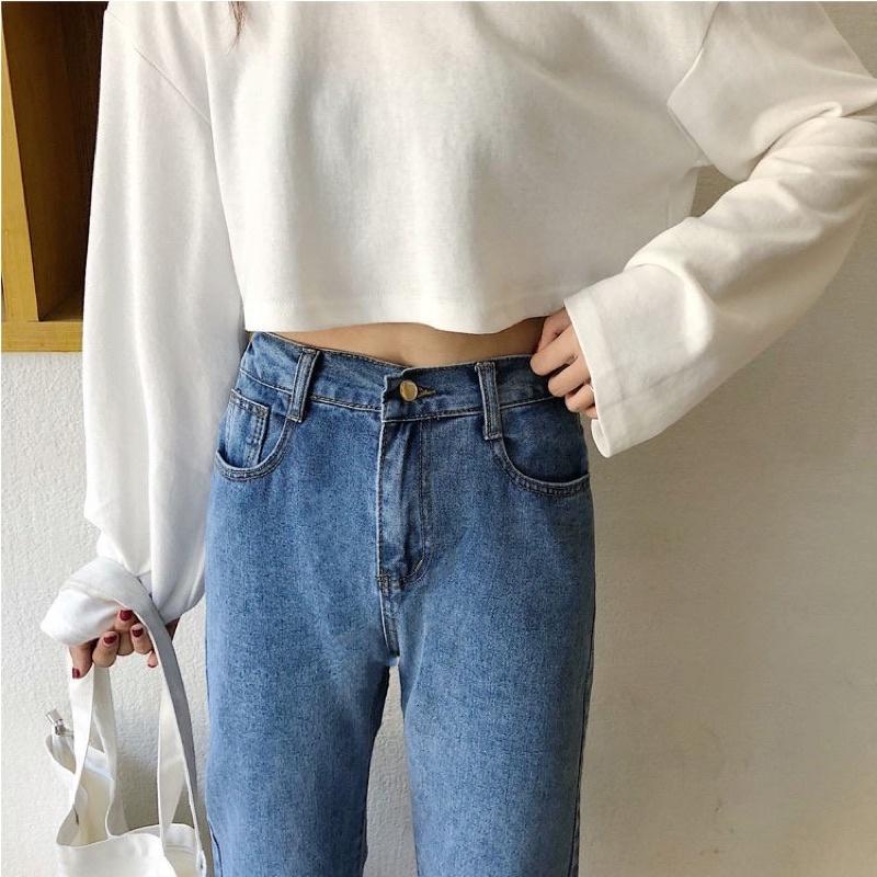 Quần bò nữ,quần jeans ống rộng lưng cao, vải bò dày dặn chuẩn Qc shop cam kết chất lượng 100%