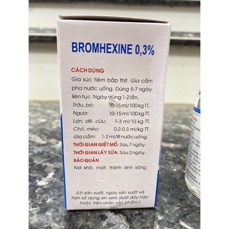 1 lọ BROMHEXIN 0,3% giảm ho long đờm trên trâu bò lợn gà chó mèo