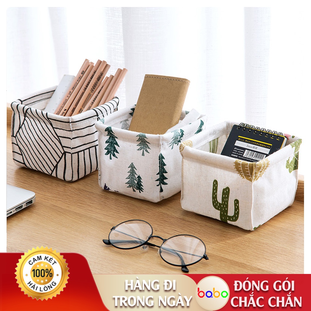 Giỏ đựng đồ để bàn văn phòng phẩm trong nhà giỏ bàn trang điểm mỹ phẩm lặt vặt Vải lanh bông