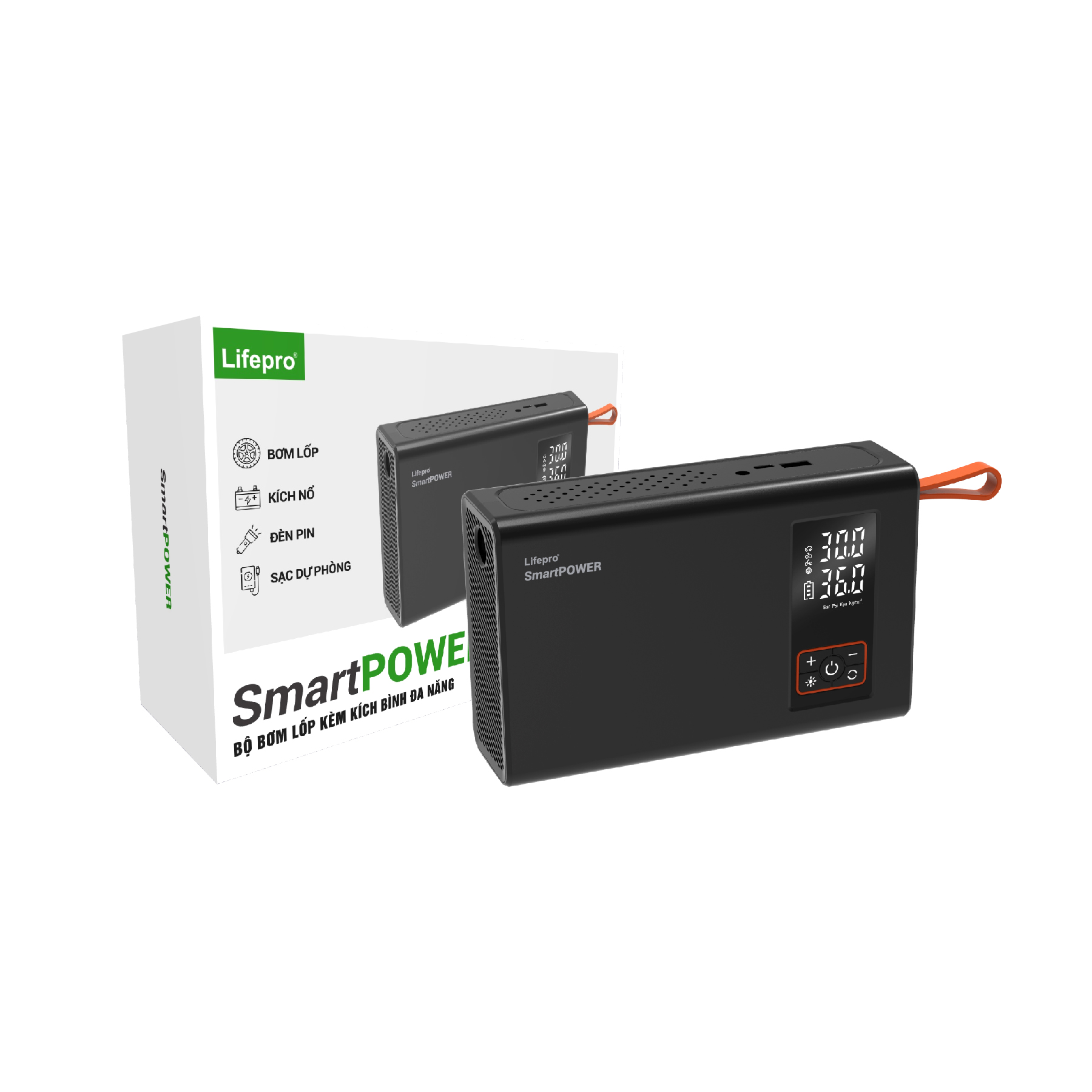 Máy bơm lốp ô tô kèm kích bình đa năng Lifepro SmartPOWER Hàng chính hãng