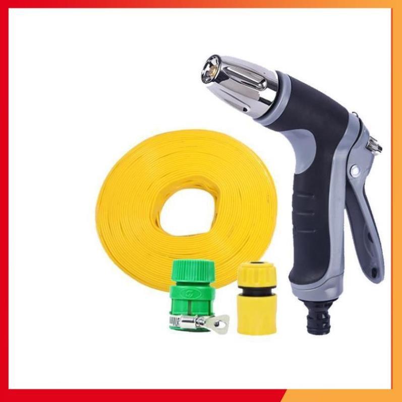 Bộ dây vòi xịt nước rửa xe, tưới cây,tăng áp 3 lần cút nhựa nối nhựa vàng loại 7-10m 206817