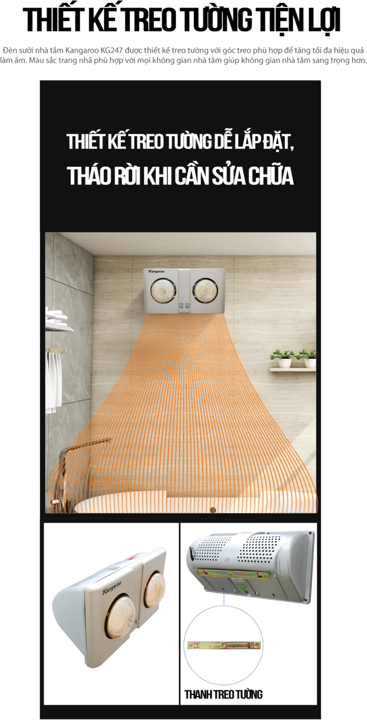 Đèn Sưởi Phòng Tắm Kangaroo KG247/KG247V - 2 Bóng - Hàng chính hãng