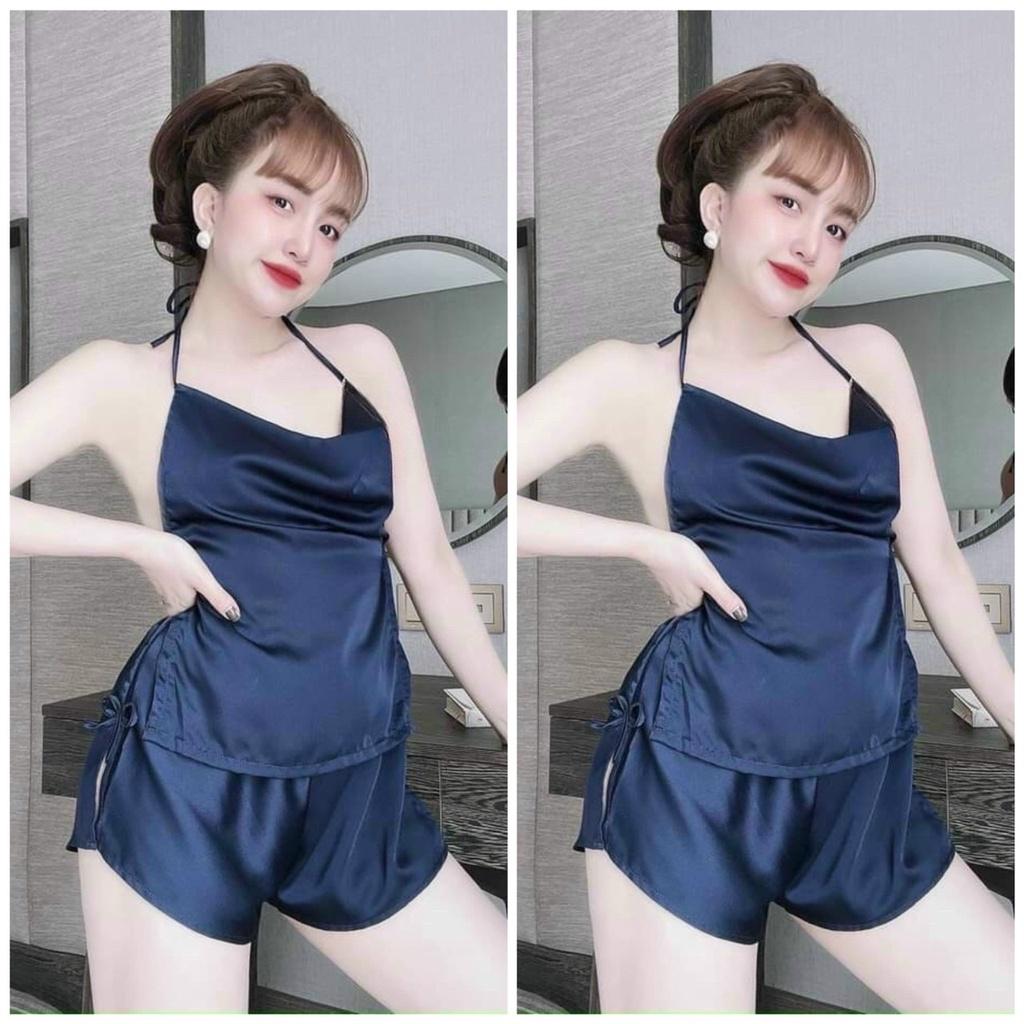 Đồ ngủ sexy nữ, sét yếm nữ mùa hè gợi cảm chất satin mềm mịn