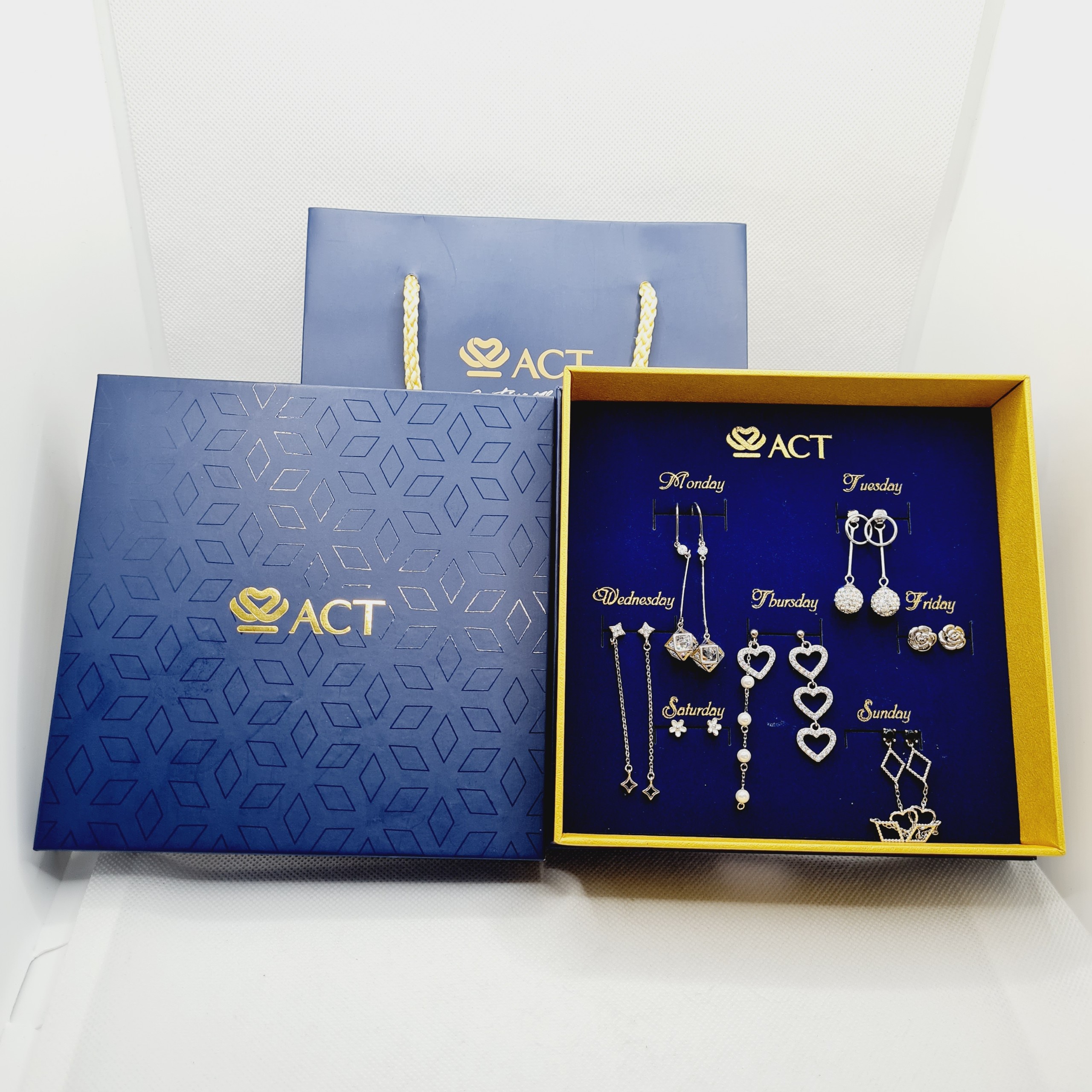 Set bông tai, khuyên tai bạc cao cấp cho 7 ngày -quà tặng bạn nữ - 7D04