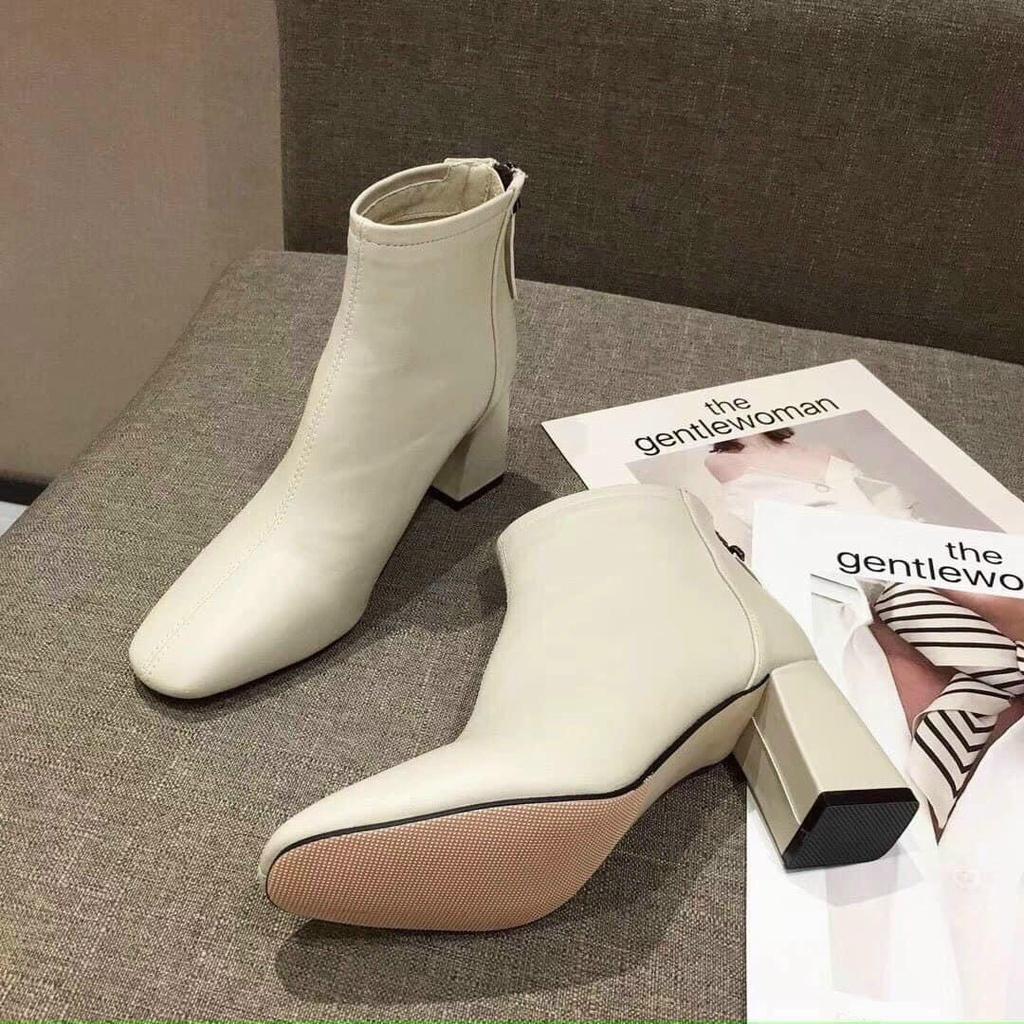 Giày bốt cao gót cổ thấp đế vuông 5p khoá sau thời trang mới 2022 cho nữ, em này đi siêu êm , xinh ,phối set nàocũngsang