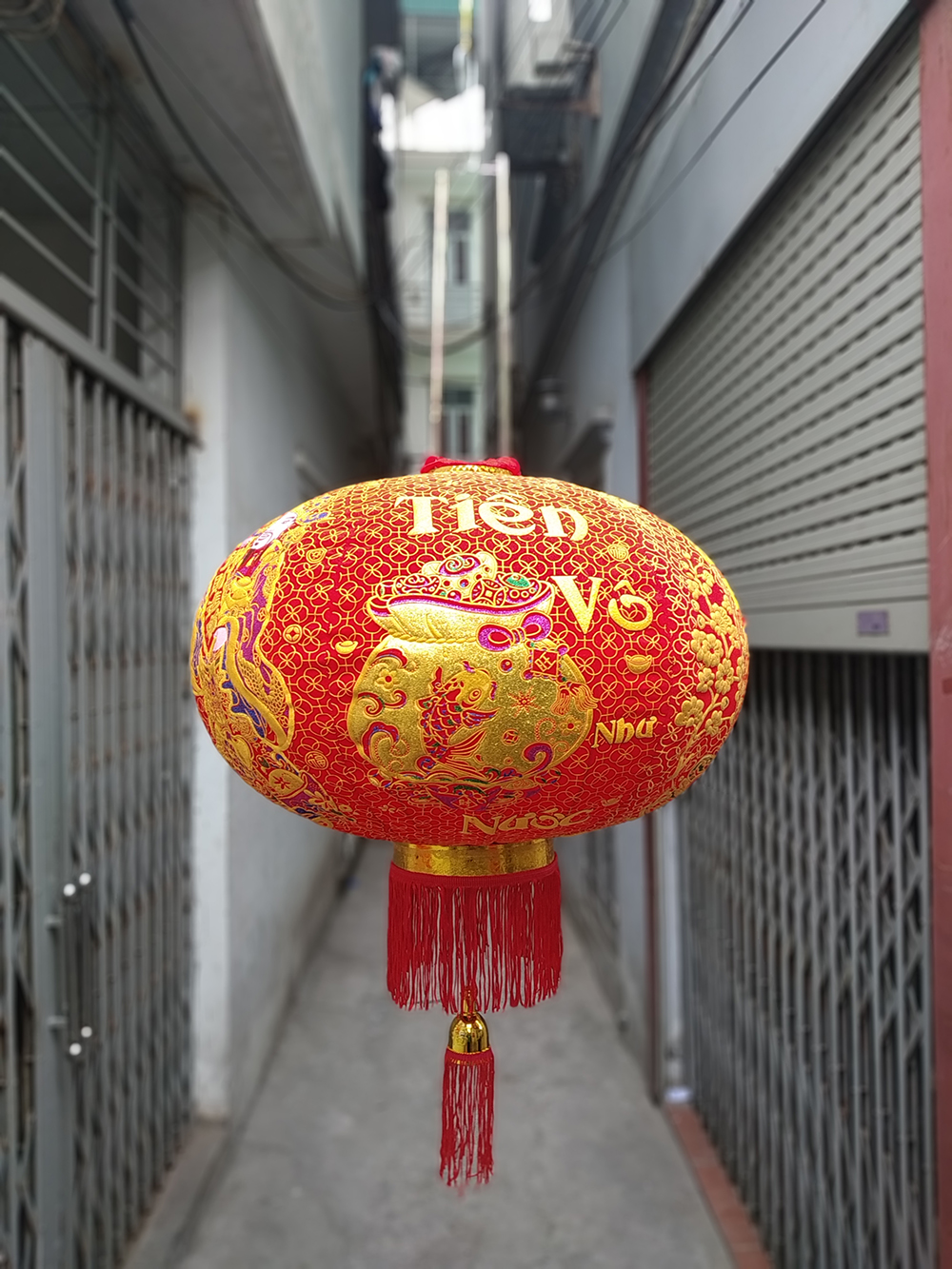 Đèn lồng trang trí Tết cao cấp in nổi cao 80cm đường kính 60cm