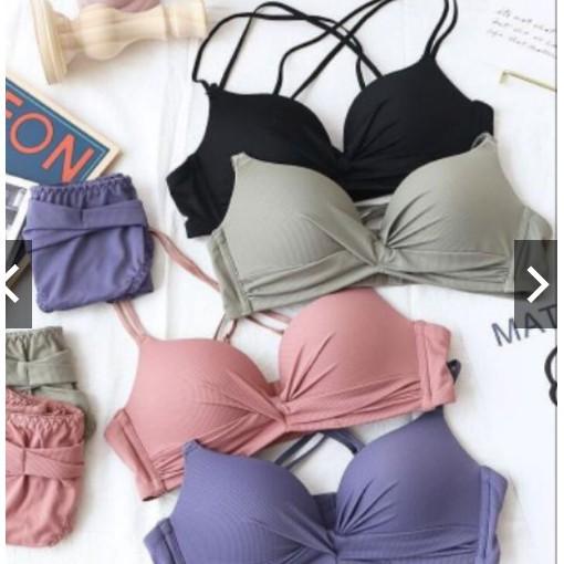 Bộ Đồ Lót Không Gọng nhún nơ thông hơi siêu mát