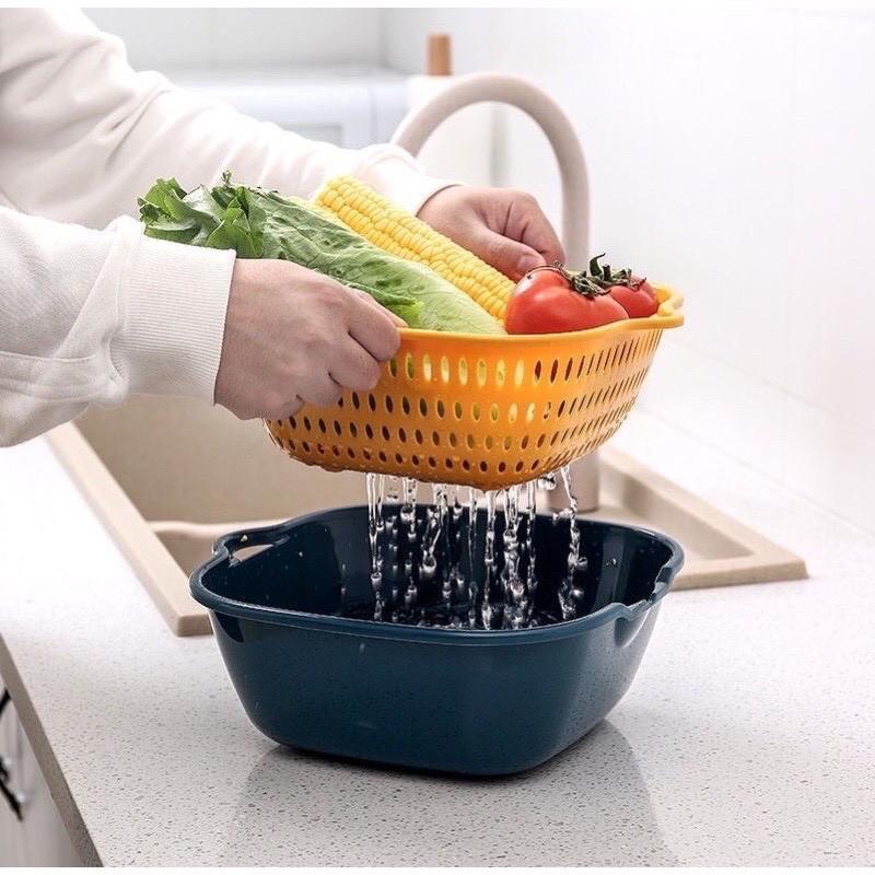 Bộ 6 món rổ nhựa đựng đồ ráo nước, bộ rổ nhựa kèm chậu