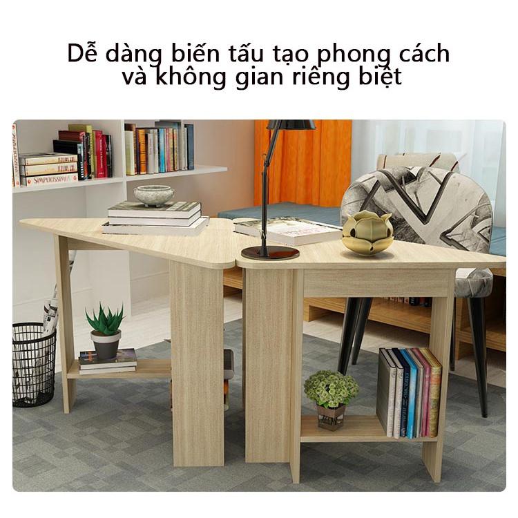 Bàn làm việc góc 90 độ hình tam giác có kệ sách tiết kiệm đối đa không gian Kagu TB009