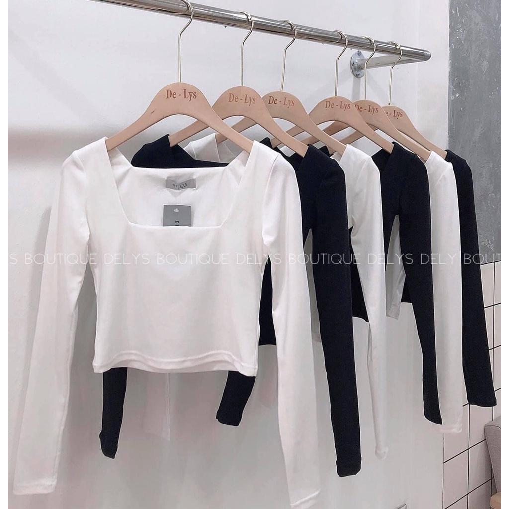 Áo croptop cổ vuông dài tay siêu xinh thời trang 3112