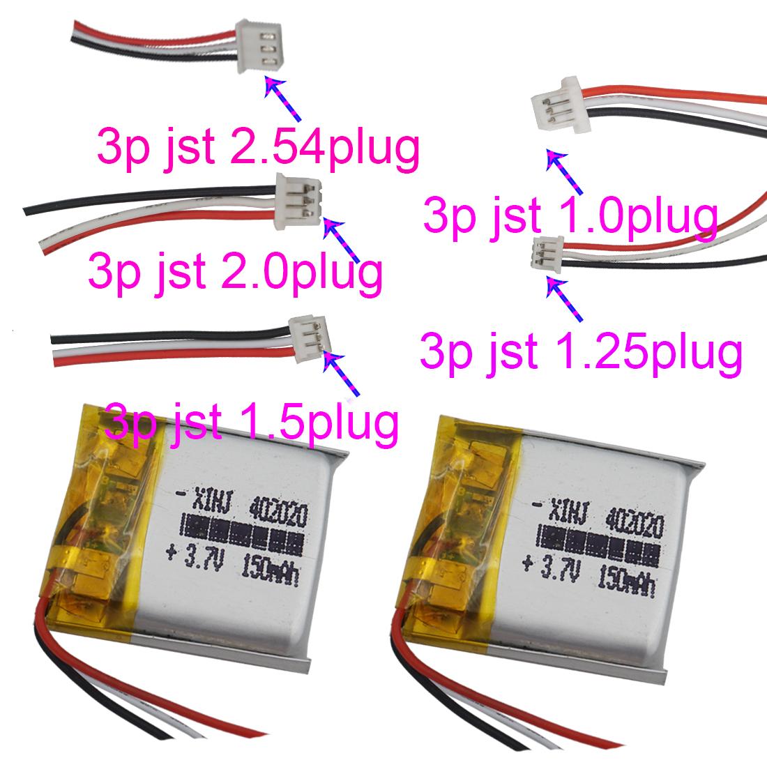 2 chiếc 3.7V 150mAh 0.555Wh Pin Li Polymer JST 3pin 1.0/1.25/1.5/2.0/2.54mm Phích cắm 402020 cho Đồng hồ thông minh Bluetooth Sat Nav MP3 Điện áp danh định: 3.7V