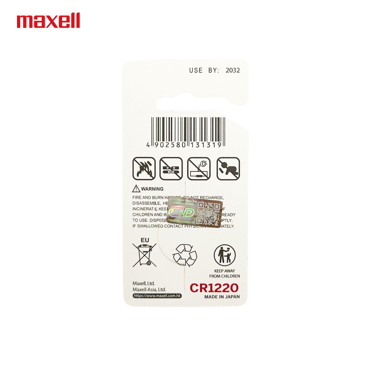 Hình ảnh Vỉ 1 Viên Pin CR1220 MAXELL Lithium 3V made in JAPAN - Hàng chính hãng
