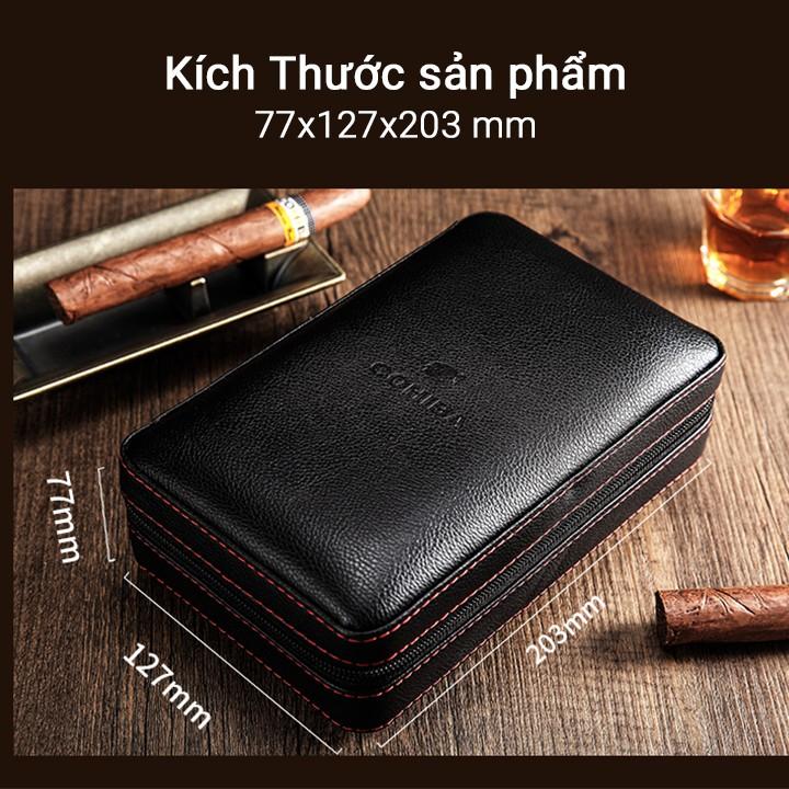 Hộp đựng xì gà mini 4 điếu bằng da cao cấp - Bao da, túi đựng và bảo quản giữ ẩm cigar làm quà biếu tặng bố, tặng sếp