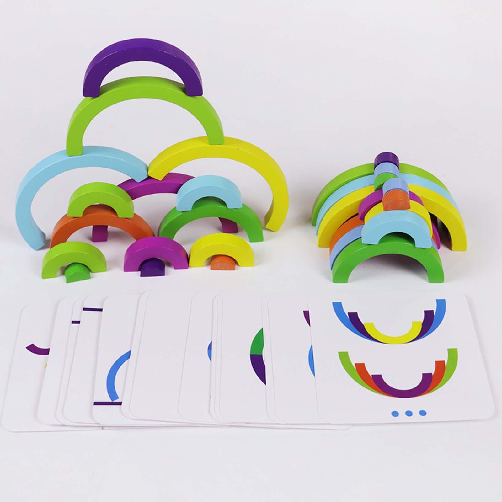 Wooden Rainbow Stacker Arch Bridge Playset Stacking Toys for Activity Boy Classic rainbow