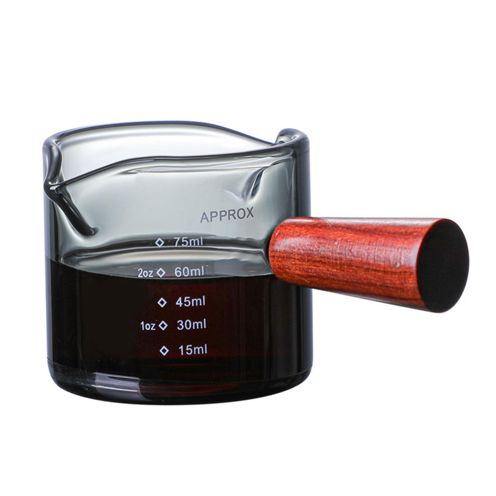 2Pcs Glass Espresso Coffee Cup/ Double Spouts With Wooden Handle for Milk