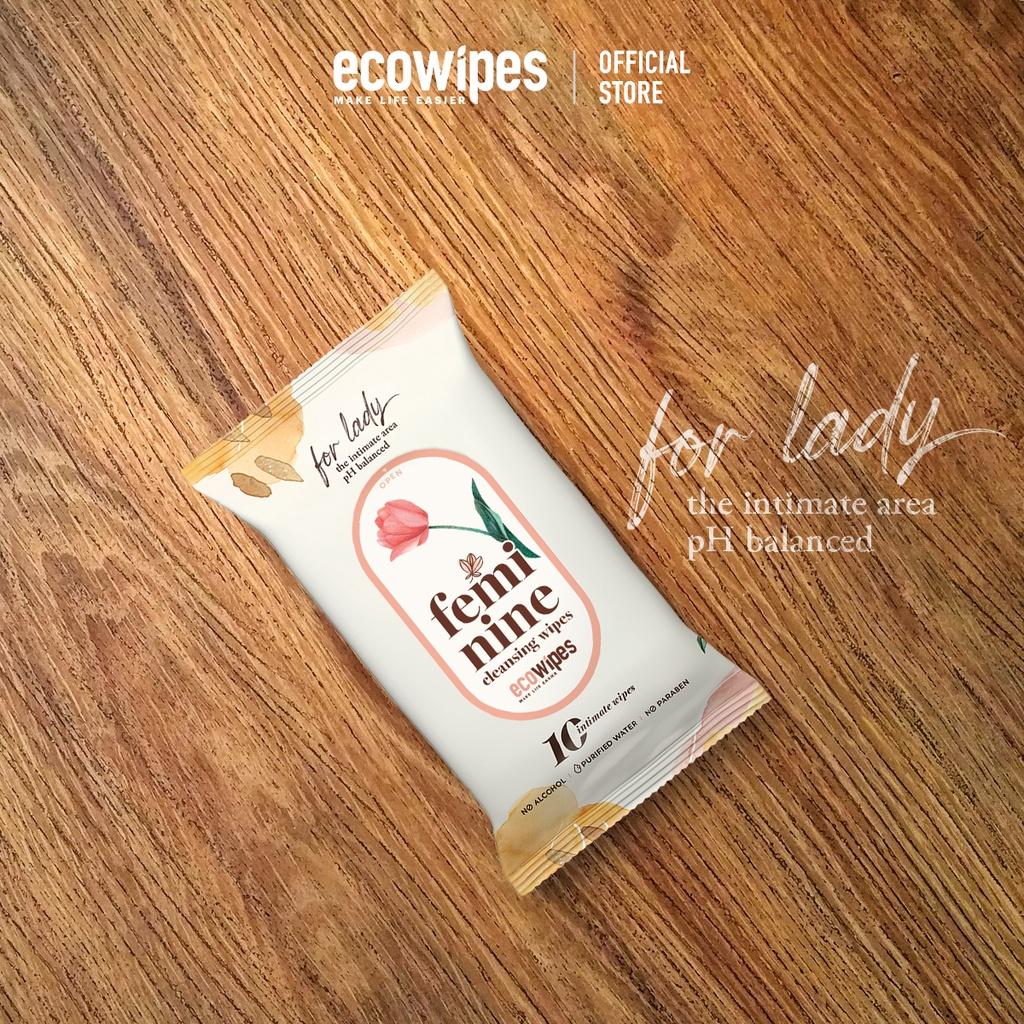 Combo 05 gói khăn giấy ướt phụ khoa Ecowipes gói 10 tờ vệ sinh cá nhân phụ nữ hương Daisy size 15x20cm nhỏ gọn