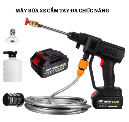 Máy rửa xe tạo bọt tuyết cầm tay, máy xịt tăng áp đa năng nhiều vòi - Kèm 2PIN và phụ kiện