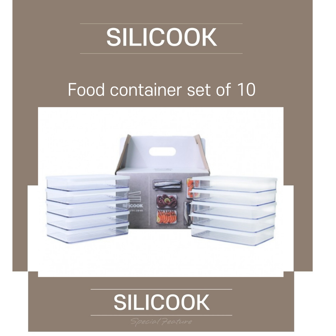 CHÍNH HÃNG SILICOOK Bộ 10 hộp Được sản xuất tại Hàn Quốc nhựa trong suốt để bảo quản thực phẩm trong
