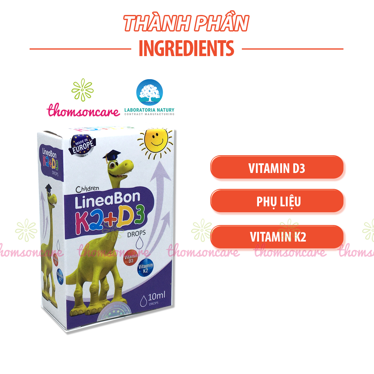 Lineabon bổ sung K2 và vitamin D3 - Có tem tích điểm đổi quà, giúp hấp thụ canxi, giảm còi xương, tăng chiều cao cho bé