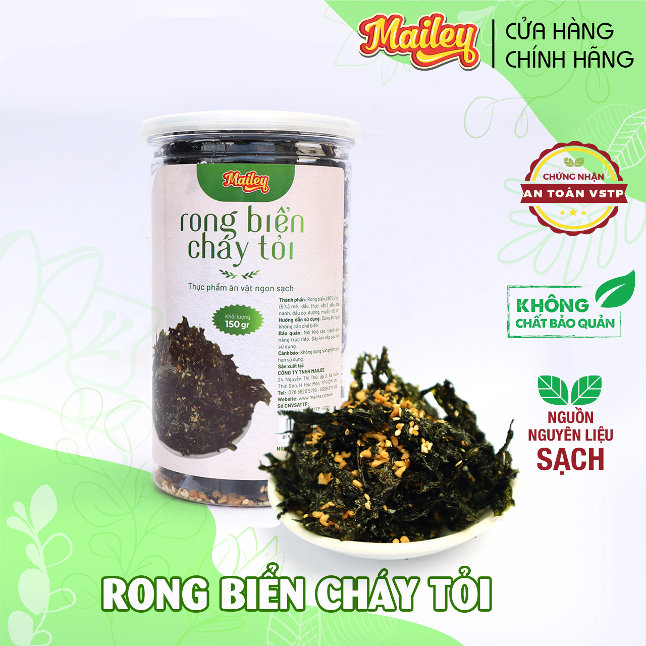 Rong biển cháy tỏi ăn liền MAILEY hũ 150G