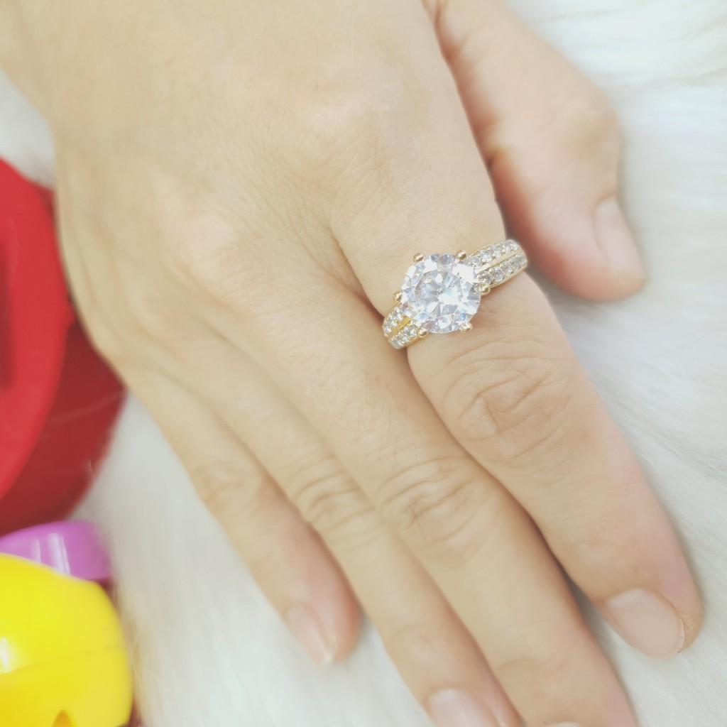 Nhẫn Nữ 1 Đá To vàng vonfram cao cấp-Dùng tắm rửa thoải mái không phai màu,
