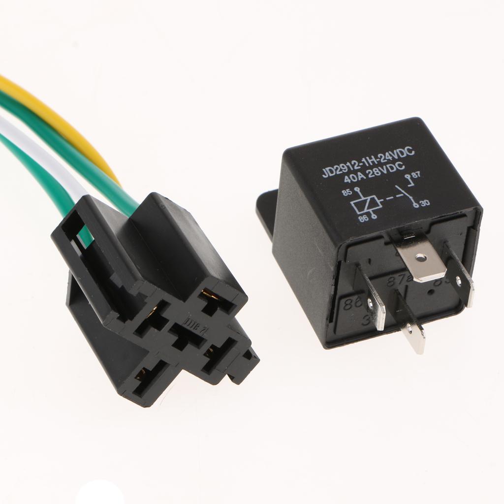 5Pcs 4Pin Relay Socket Harness Base w/ Wires 40A