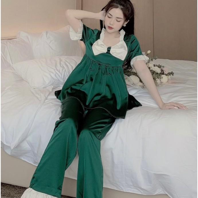 Đồ bộ nữ pijama tay ngắn quần dài phối bèo nhiều màu, Họa Tiết dễ thương Ulzzang Hot Trend