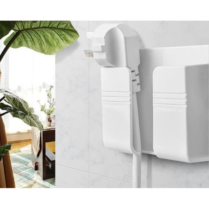 Kệ Dán Tường Để Điều Khiển,Đồ Dùng,Giá Đỡ Sạc Điện Thoại Có Móc Treo Giữ Dây Điện Tiện Dụng