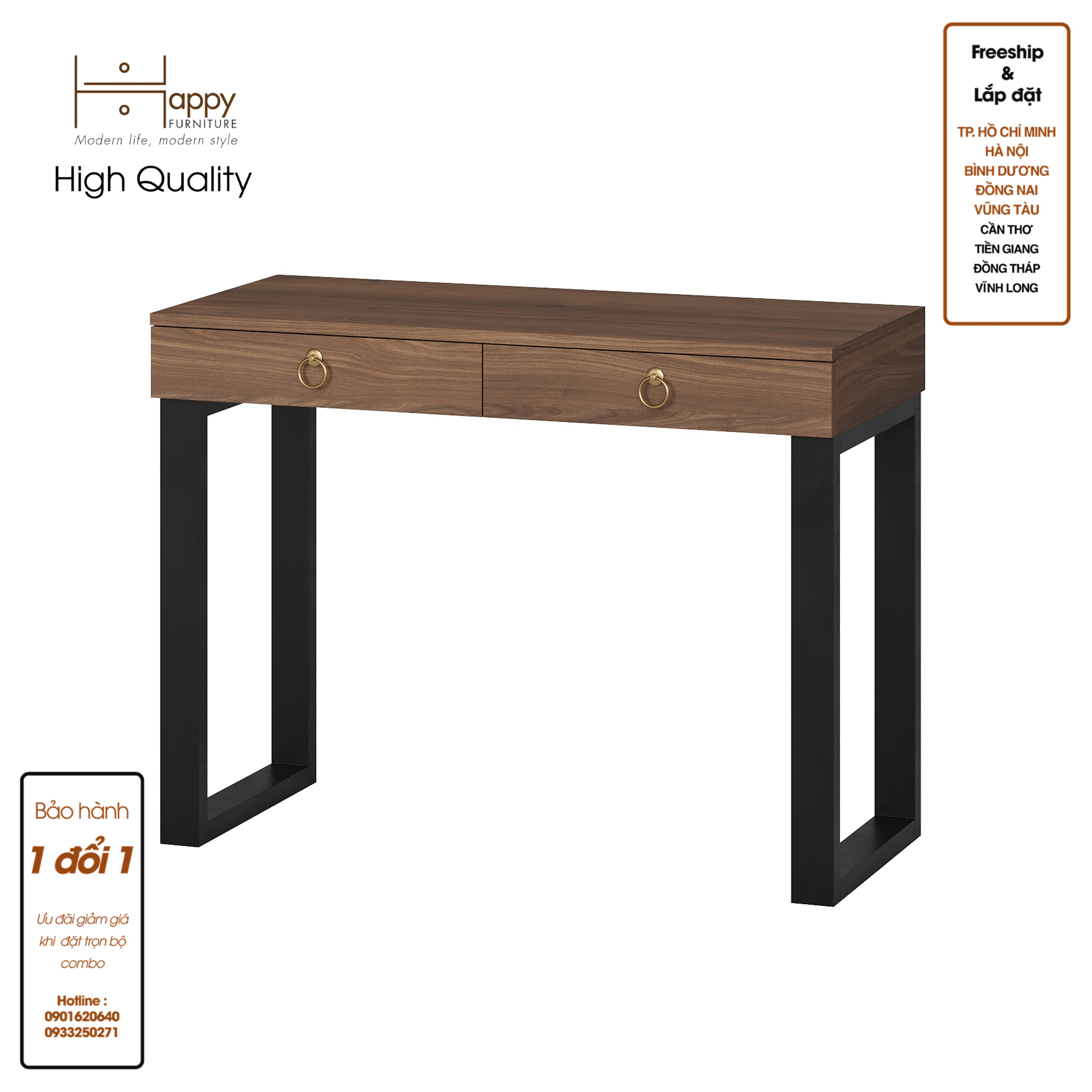 [Happy Home Furniture] WESLEY, Bàn trang điểm chân sắt - 2 ngăn kéo,  100cm x 45cm x 75cm ( DxRxC), BAN_011