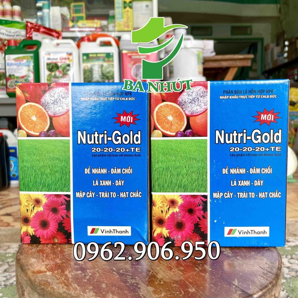 1 Hộp 10 Gói Phân Bón Lá NUTRI-GOLD 20-20-20+TE Đẻ Nhánh, Đâm Chồi – Lá Xanh, Dày – Mập Cây, Trái To, Hạt Chắc