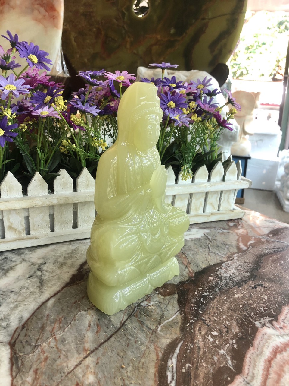 Tượng Phật Bà Quan Âm ngồi đài sen đá ngọc Onyx - Cao 20 cm
