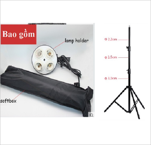 Softbox 50x70cm Đui 4 Bóng Xoáy E27, Phụ Kiện Studio, Đèn Softbox Chụp Ảnh Hàng Chính Hãng