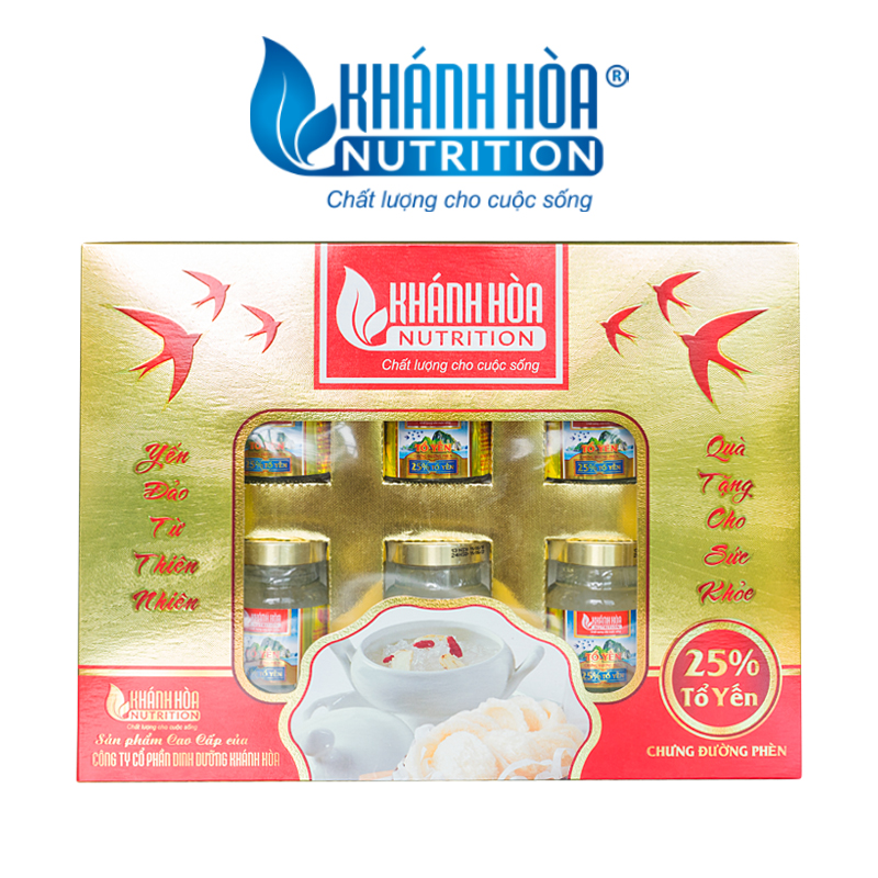 Hộp Quà Tặng 6 Lọ Tổ Yến Chưng Đường Phèn Cao Cấp 25% Tổ Yến Khánh Hòa Nutrition (Hộp 6 Lọ x 70ml)