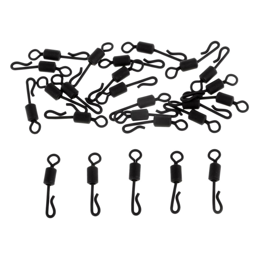 25pcs Long Body Q-Shaped Matte Black Quick Change Swivels for Carp Fishing