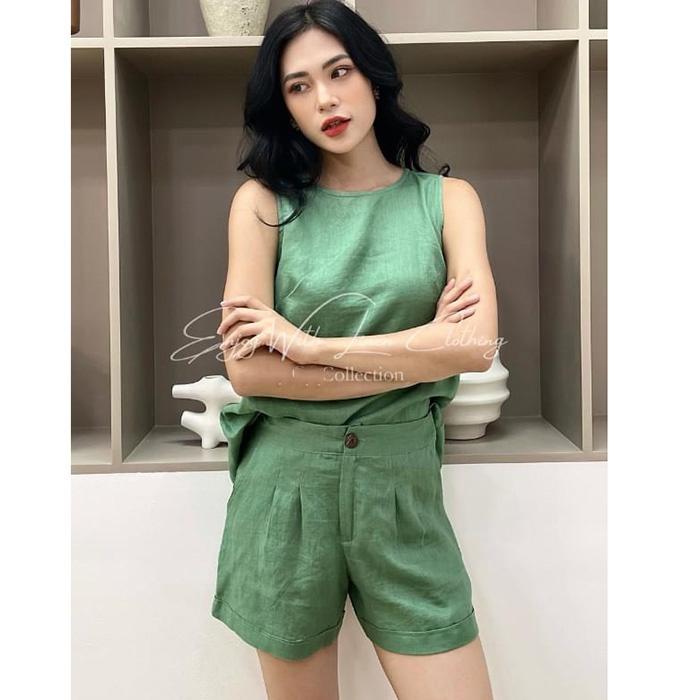 Bộ đồ linen sát nách dáng yếm trẻ trung, thời trang phong cách trẻ
