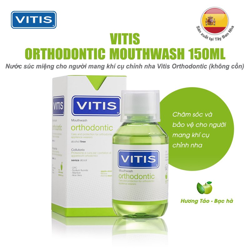 Nước súc miệng cho người chỉnh nha, niềng răng, mang khí cụ chỉnh nha Vitis Orthodontic 150ml