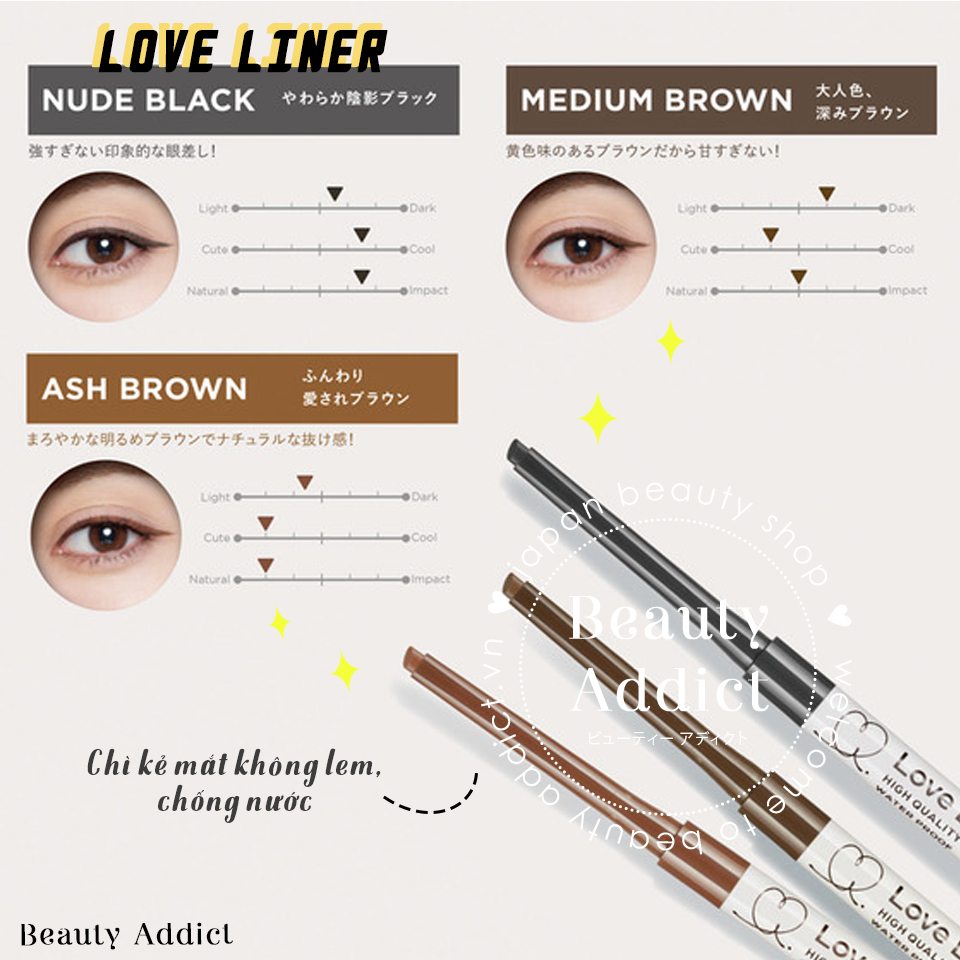 Bút Chì Kẻ Viền Mắt Nhật Bản Love Liner Pencil Eyeliner Ash Brown Màu Nâu Tro, Bột Mịn, Chống Mồ Hôi, Kiềm Dầu