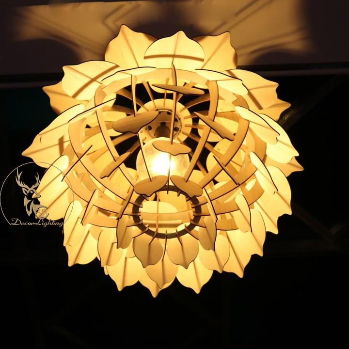 Đèn gỗ trang trí hình hoa sen thả trần, decor phòng khách,quán ăn,quầy bar cafe GD1411
