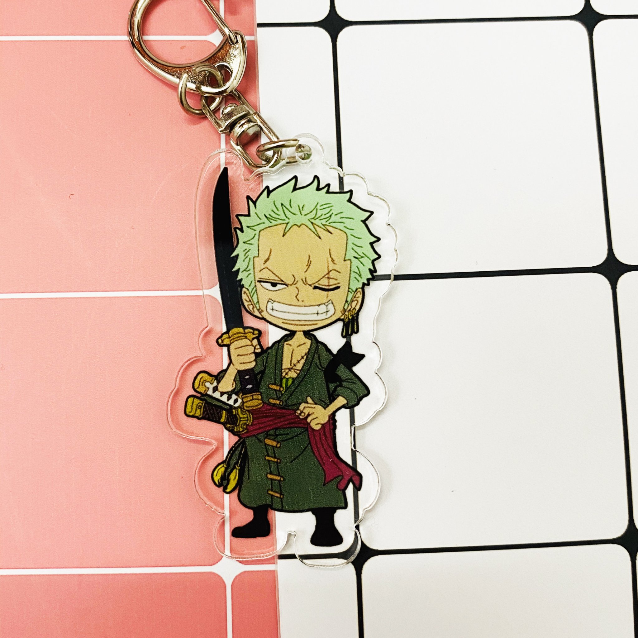 ( Mica trong acrylic ) Móc khóa One Piece Đảo hải tặc Zoro chibi anime tặng ảnh Vcone