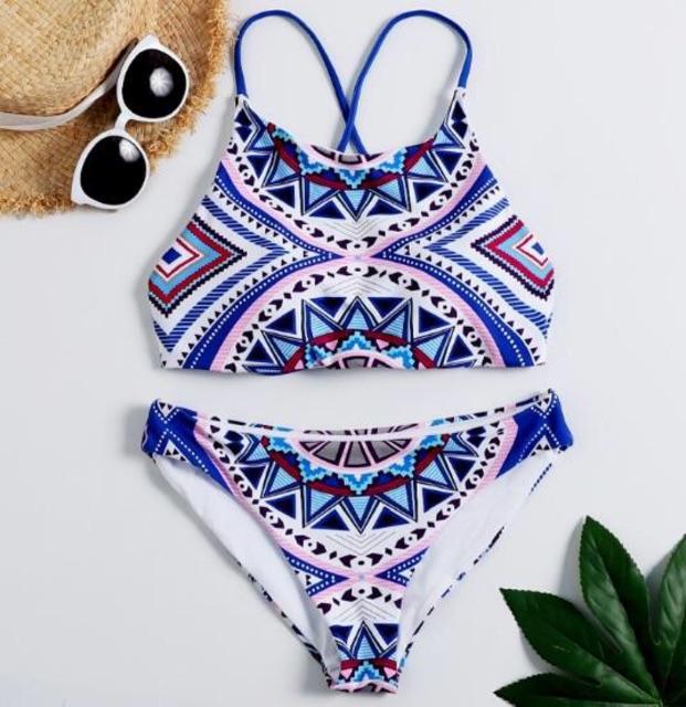 Bikini 2 mảnh xanh thổ cẩm