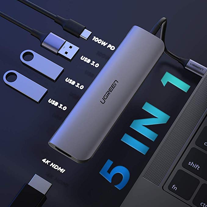 Bộ chuyển đổi USB type C sang HDMI + Hub USB 3.0 (3 cổng) chính hãng UGREEN CM136 50209 - Hàng nhập khẩu