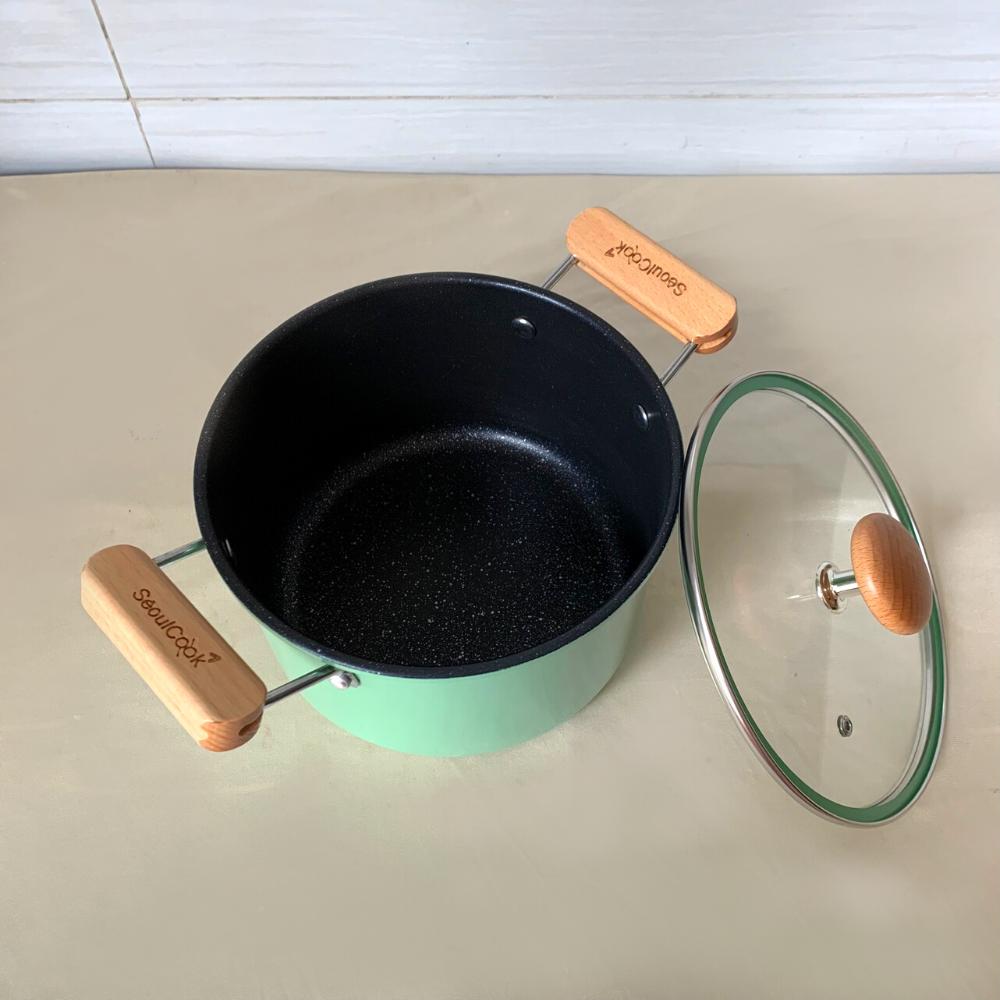 {Tặng cặp nhấc nồi silicon cao cấp}-Bộ nồi chảo 2 món đáy từ cao cấp Hàn Quốc, quánh 16cm + nồi 20cm, chống dính vân đá an toàn cho sức khỏe, dùng được tất cả các loại bếp/ Induction