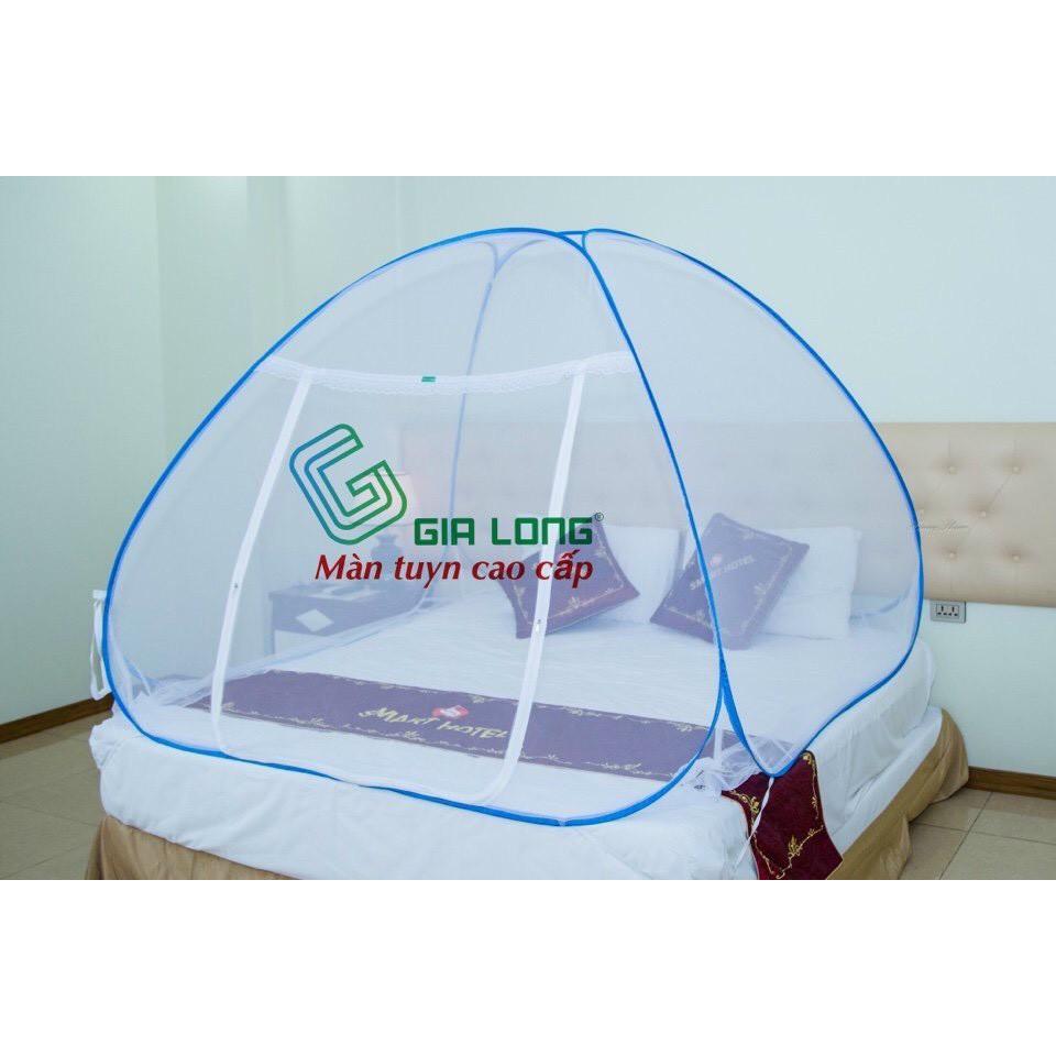 Màn chụp 1M8*2M gấp gọn chống muỗi chân diềm hoa xanh đỉnh vuông GIA LONG cao cấp, mùng chống muỗi