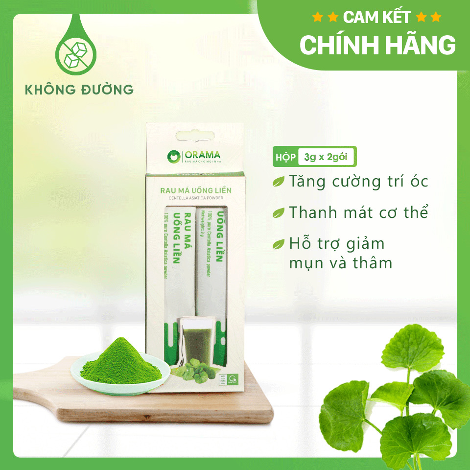 Hộp 2 gói x 3g Rau Má Uống Liền không Đường Nguyên Chất Sấy Lạnh - Thanh nhiệt, mát gan, giảm mụn-bỏ túi tiện lợi